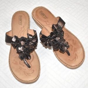 Born Sandal Women's Cork Wedge Thong Slide Bronze